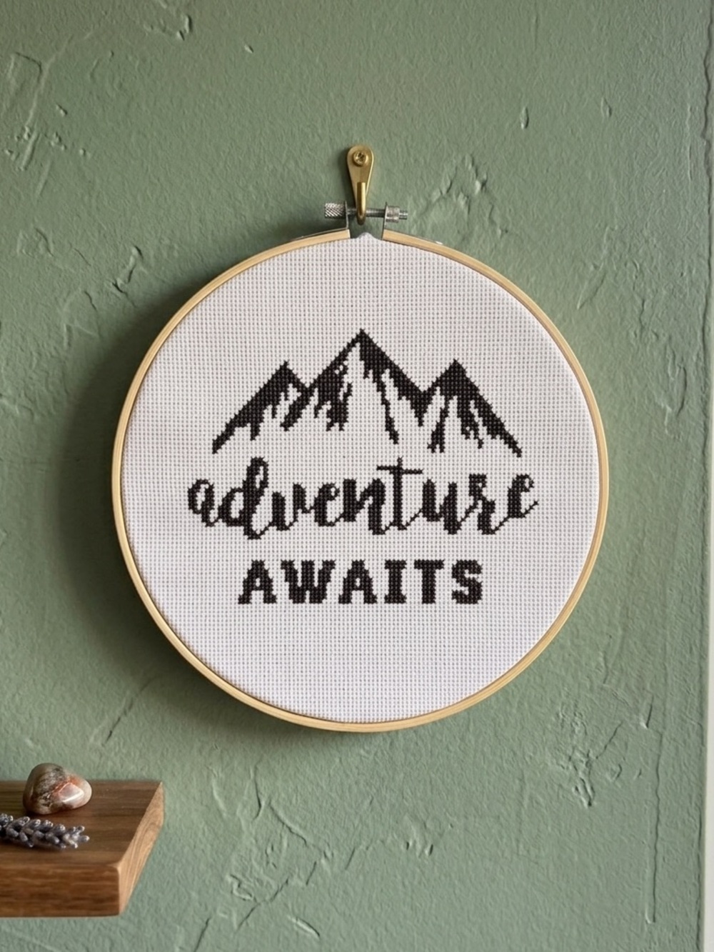 New Handmade “Adventure Awaits” Cross Stitch Hoop